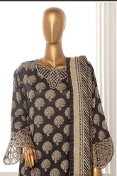 Bin Saeed Stitched 3 Piece Exclusive Lawn Frock Vol-01 Collection-SM-1473-Black